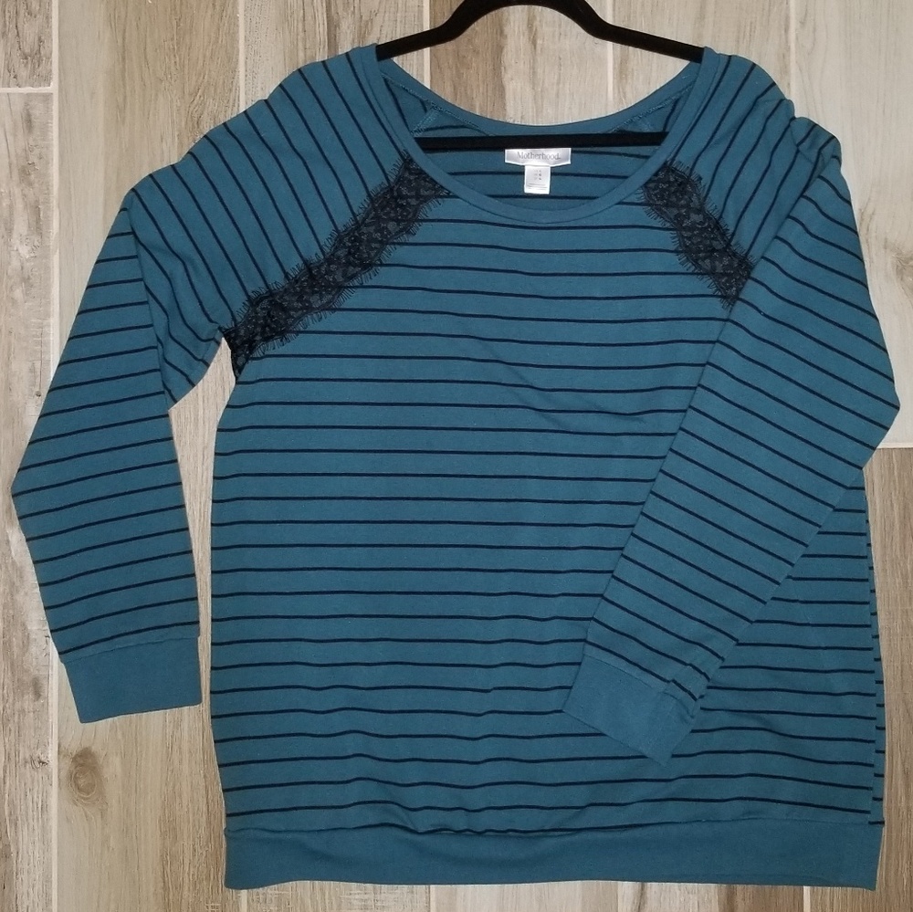 Striped with lace detail maternity sweater